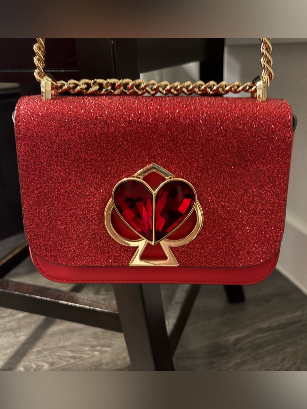 Kate Spade (retail store, NOT outlet) Red Glitter Heart-Accent Crossbody Bag